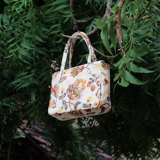 Floral Mini Box Handbag (Beige Flower Print)